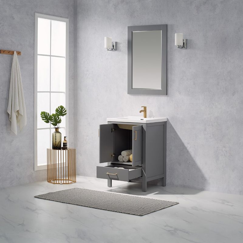 Gela 24-inch Grey Vanity White Ceramic Basin Top With Mirror - Single Vanities - Painted - Grey
