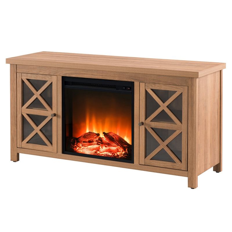 Colton TV Stand with Log Fireplace Insert - White/Gray Oak