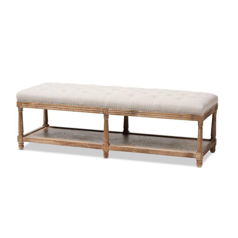 French Country Beige cotton-Linen Bench by Baxton Studio