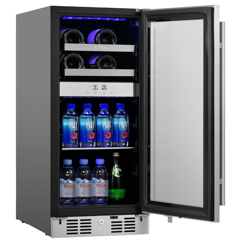 Signature 15 in. 8-Bottle and 40-Can Stainless Steel Single Door Dual Zone Built-In Wine and Beverage Cooler - SS-WB150840DZ