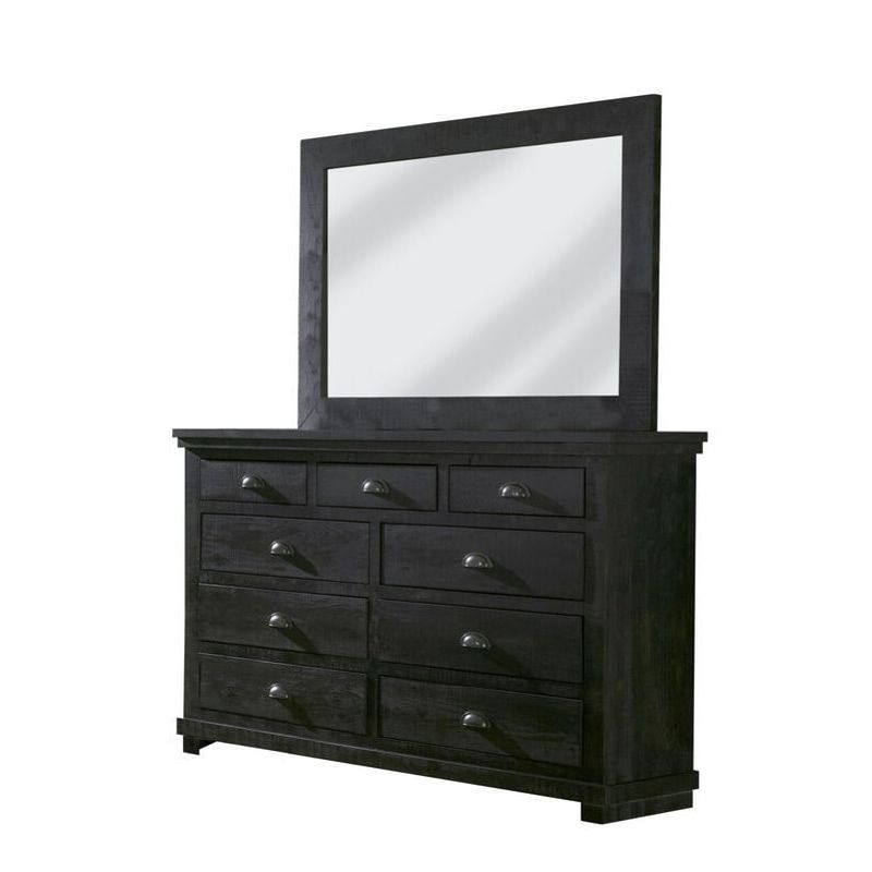 Progressive Willlow Black Pine Wood Drawer, Dresser, and Mirror - Willow Distressed Black Drawer Dresser and Mirror