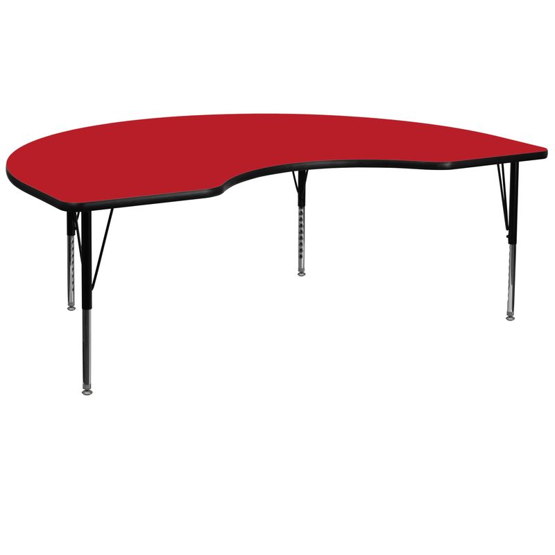 48''W x 96''L Kidney HP Laminate Activity Table - Adjustable Short Legs - Red