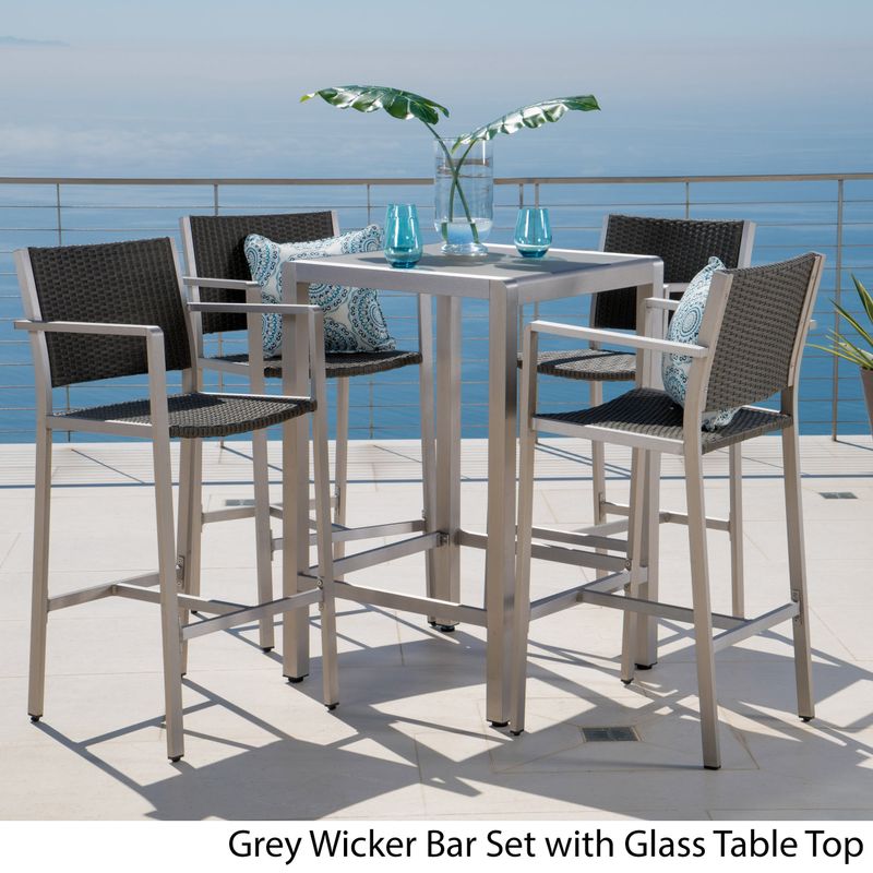 Cape Coral Outdoor 5-piece Aluminum Square Bar Set by Christopher Knight Home - 5 Piece Grey Wicker Bar Set