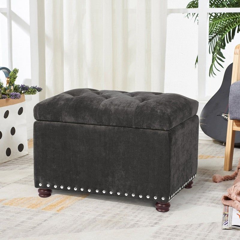 Adeco High End Classy Tufted Storage Bench Ottoman Footstool - Blue