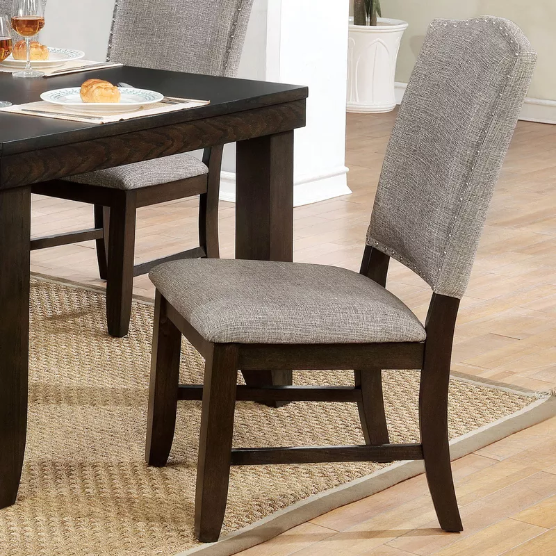 Transitional Fabric Side Chairs in Dark Walnut/Gray (Set of 2)