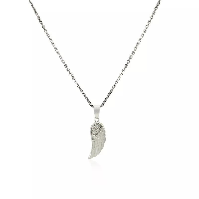Sterling Silver with Textured Angel Wing Pendant (18 Inch)