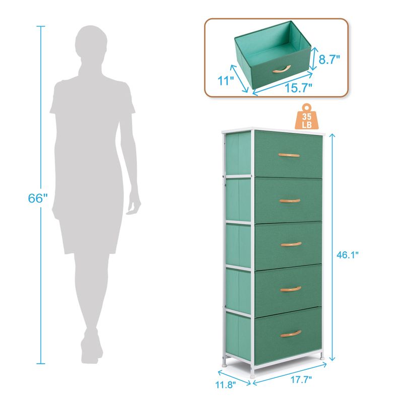 VredHom 5 Drawers Vertical Dresser Storage Tower - Blue - 5-drawer