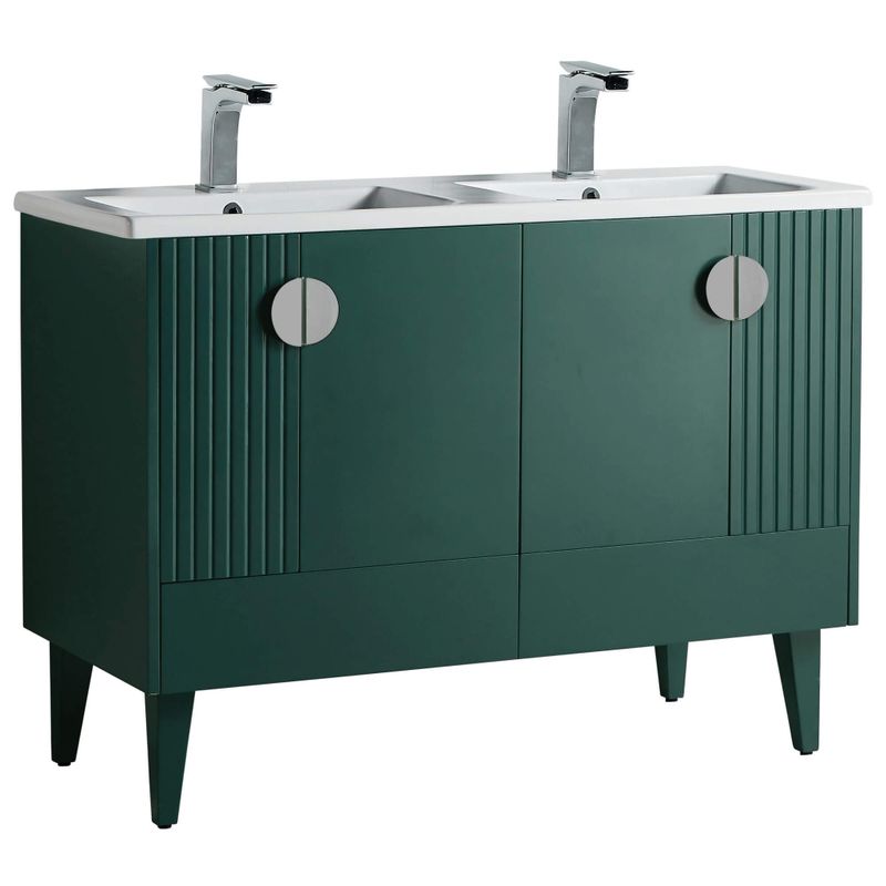Venezian 48-inch Bathroom Vanity Set - Two Sinks - White - Satin Brass Handles