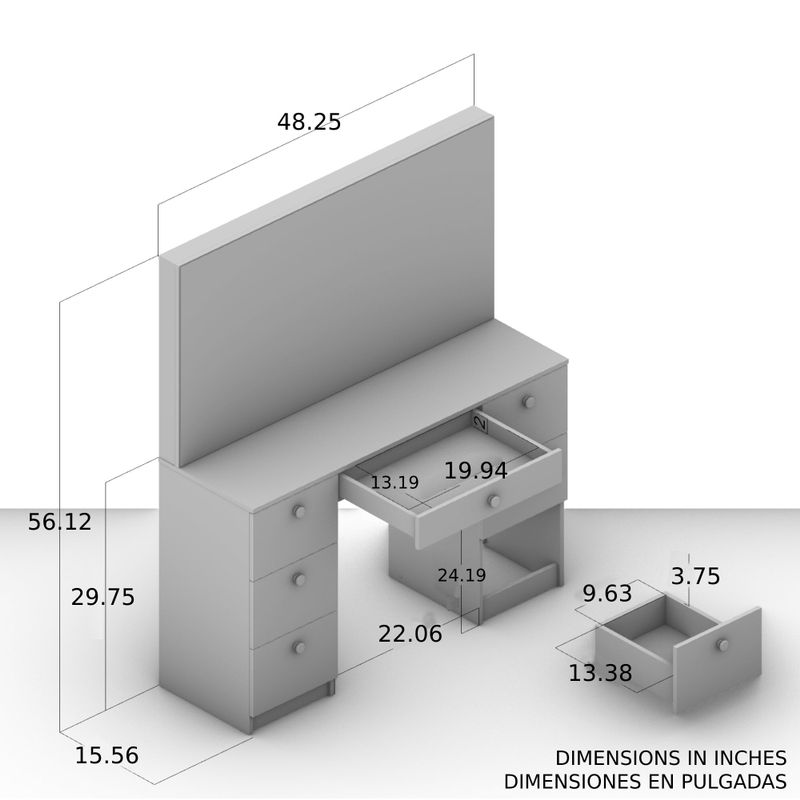 Rent to own Boahaus Artemisia Modern Vanity, 7 Drawers, Large Mirror
