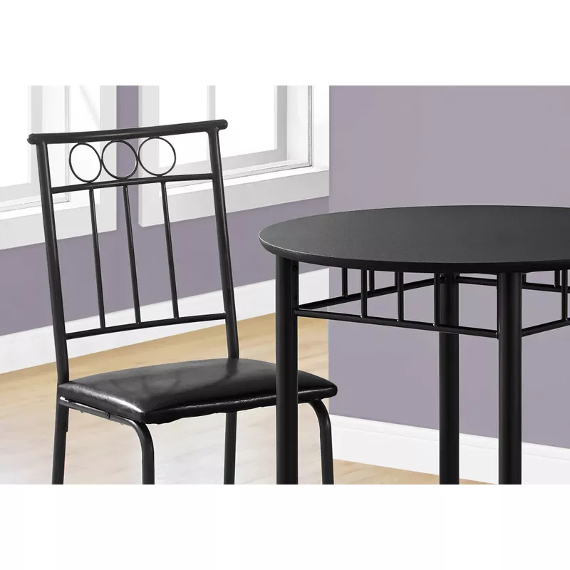 Dining Table Set/ 3pcs Set/ Small/ 30" Round/ Kitchen/ Metal/ Laminate/ Black/ Contemporary/ Modern