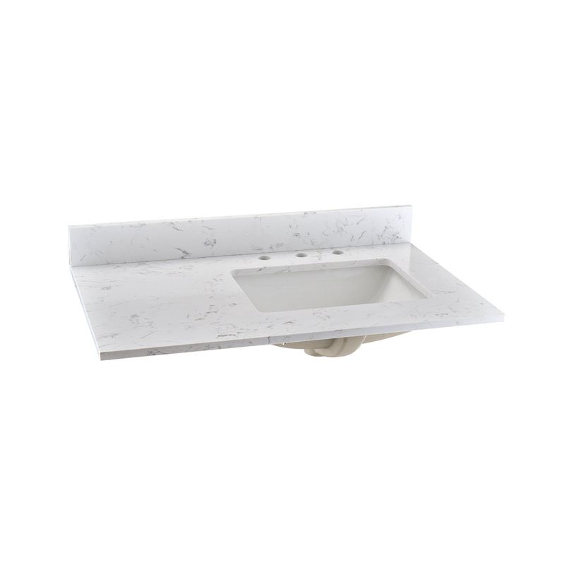 YASINU 24" 36" 48" 60" Engineered Marble Vanity Countertop in Calacatta White with White Sink - 36" Right Sink