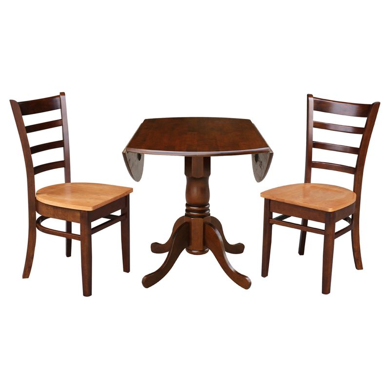 42 in Dual Drop Leaf Dining Table with 2 Dining Chairs - 3 Piece Dining Set - Dining Height - Espresso table/cinnamon and espresso chairs