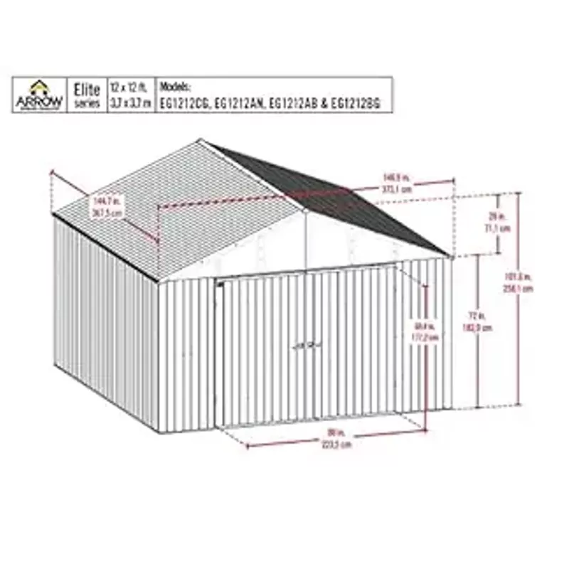 Arrow Shed Elite 12' x 12' Outdoor Lockable Gable Roof Steel Storage Shed Building, Cool Grey