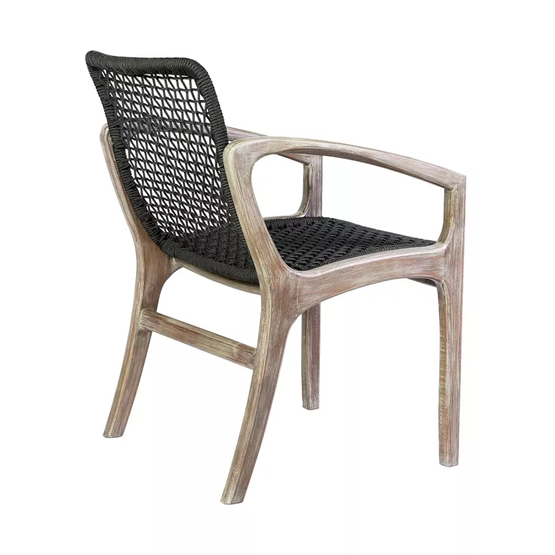 Brighton Outdoor Patio Dining Chair in Light Eucalyptus Wood and Charcoal Rope