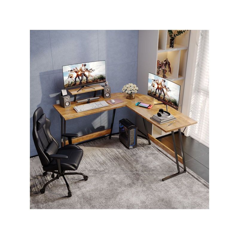 L-Shaped Gaming Desk Computer Corner Desk Office Writing Desk - Brown