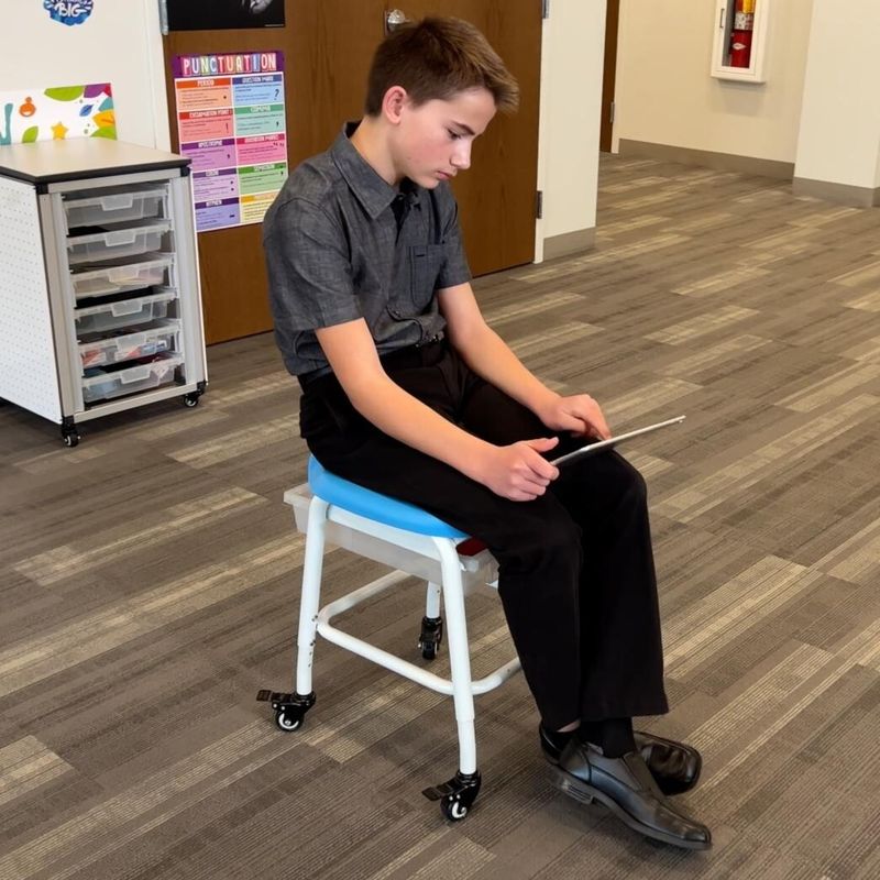 Luxor Adjustable-Height Stackable Classroom Stool with Wheels and Storage - White/Blue