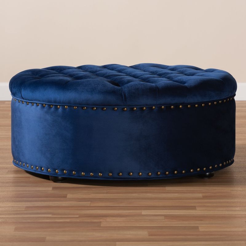 Baxton Studio Velvet Fabric and Wood Contemporary Ottoman - Blue