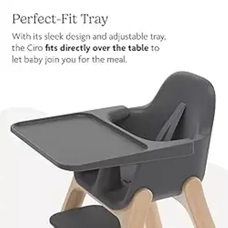 UPPAbaby Ciro High Chair/Sleek, Easy-to-Clean Design/Perfect-Fit Tray to Bring Baby to Table/Patent-Pending Harness/Dual-Position, 180-Degree Rotating Footrest/Jake (Charcoal/Rubberwood)