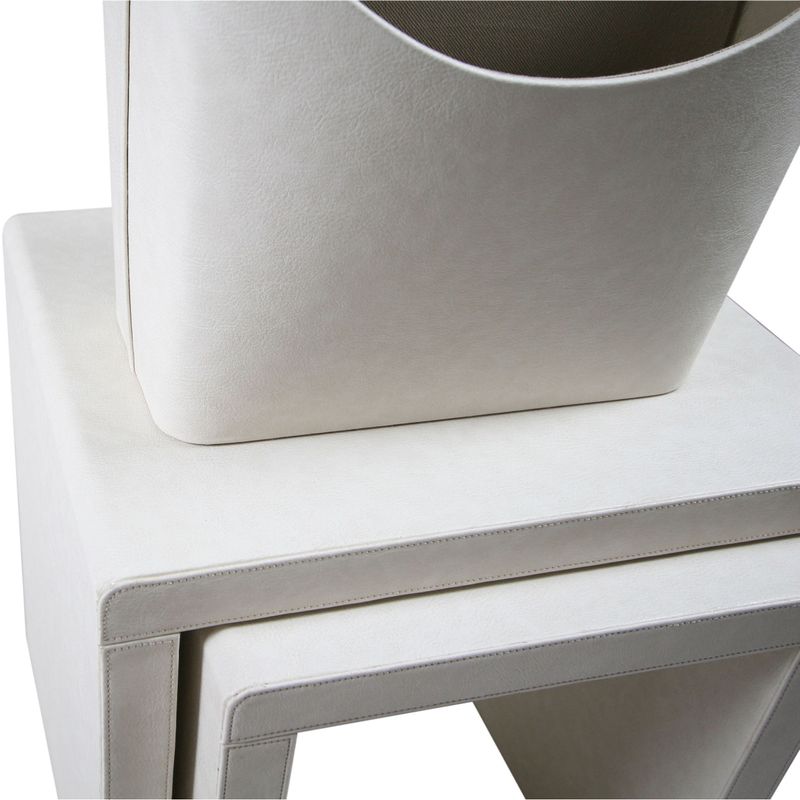 Off White Leatherette Side Tables and Storage Accessories (set of 4) - Off White Leatherette Side Tables and Storage