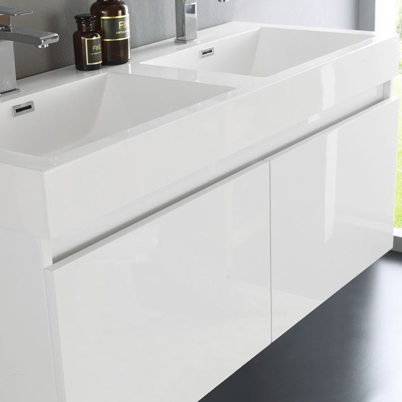 Fresca Mezzo White 48-inch Wall Hung Double Sink Modern Bathroom Vanity with Medicine Cabinet - Mezzo 48" White Wall Hung Double Sink...