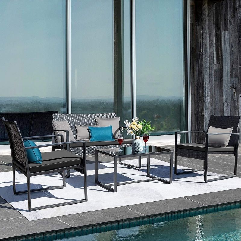 Homall 4 Pieces Patio Furniture Set Outdoor Garden Patio Sets - Black
