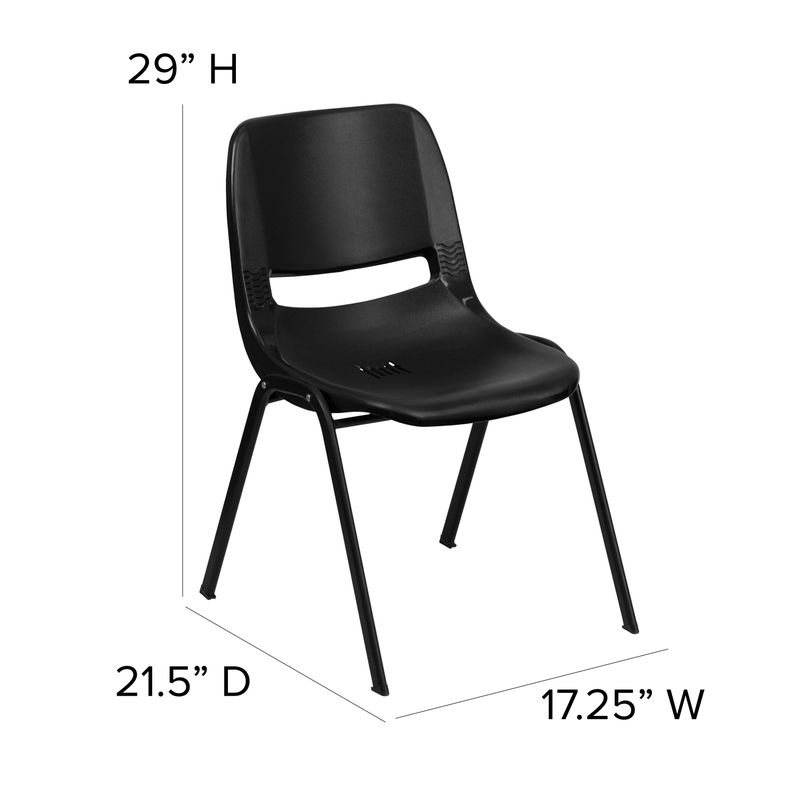 5 Pack 661 lb. Capacity Ergonomic Shell Stack Chair - Black Plastic/Black Frame
