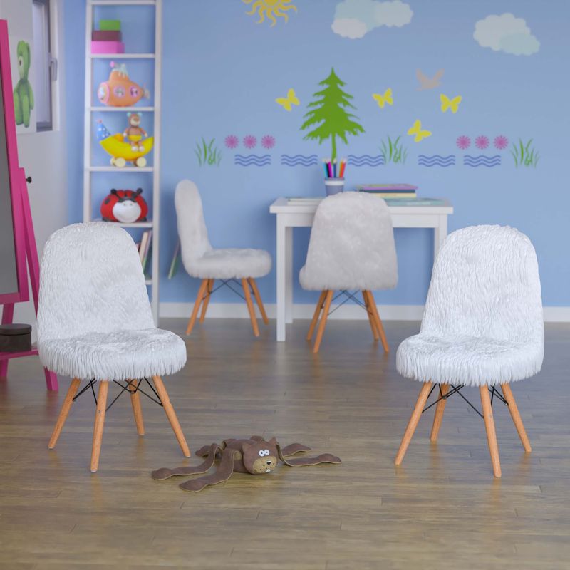 4 Pack Kids Shaggy Dog Accent Chair - Desk Chair - Playroom Chair - 14"W x 14"D x 23.5"H - 14"W x 14"D x 23.5"H - White