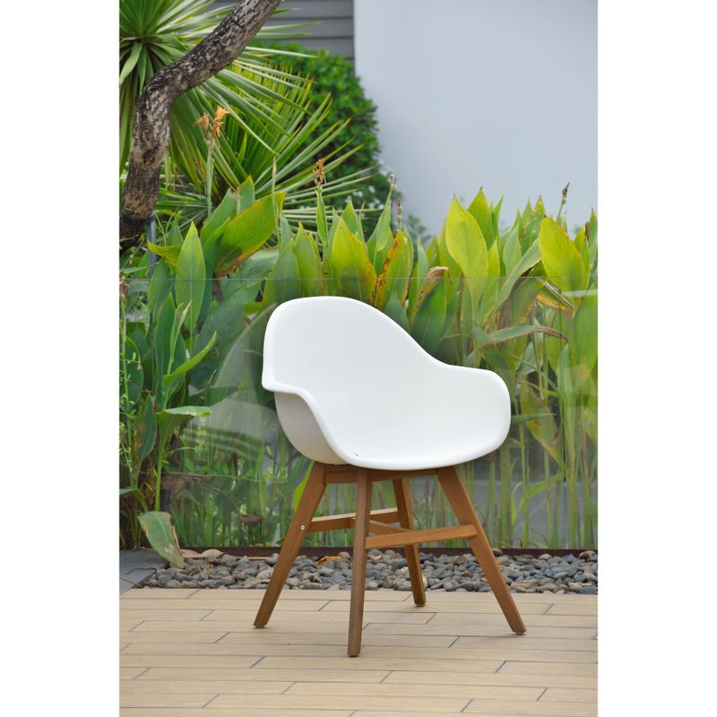 Amazonia Deluxe Hawaii White Wood 9-Piece Rectangular Patio Dining Set - Dark Wood Finish & Black Chairs