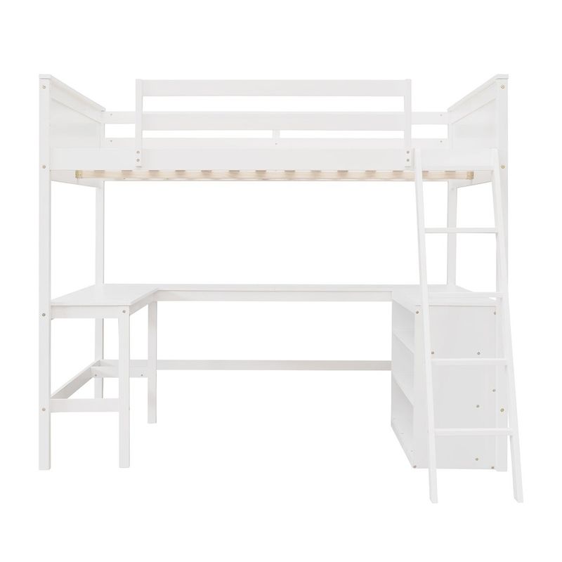 Merax Full Size Loft Bed with Shelves and Desk - Grey