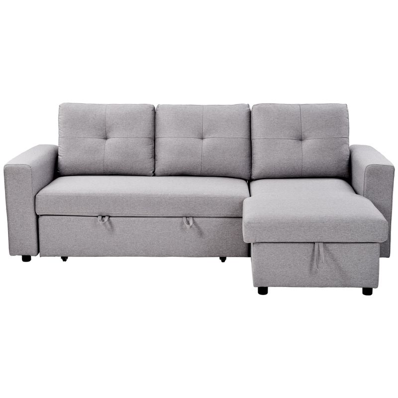 L-shaped Sectional Storage Sofa Bed with Pull-out Sleeper - Gray
