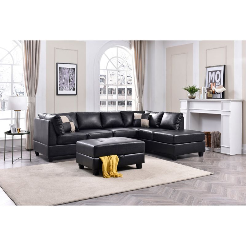 Malone L-shaped Reversible Faux Leather Sectional Sofa - Black