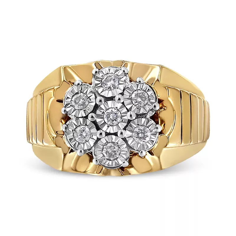 14K Yellow Gold Plated .925 Sterling Silver 1/3 Cttw Miracle-Set Floral Diamond Cluster Ring (I-J Color, I1-I2 Clarity) - Size 9