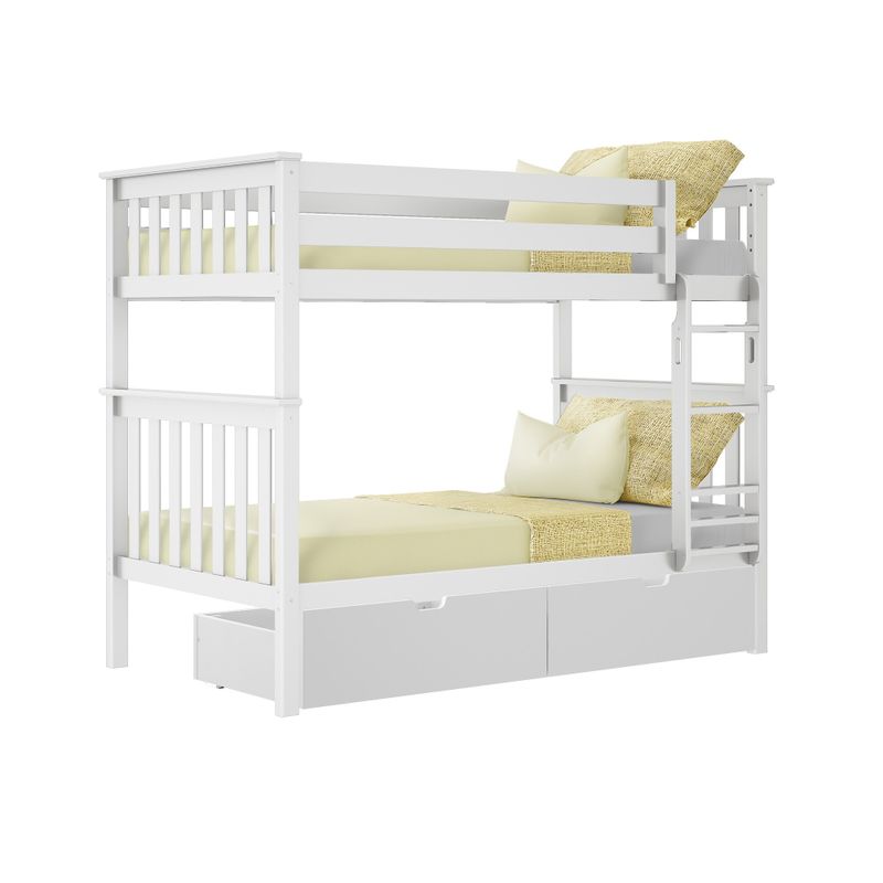 Max & Lily Twin over Twin Bunk Bed with Under Bed Storage Drawers - White