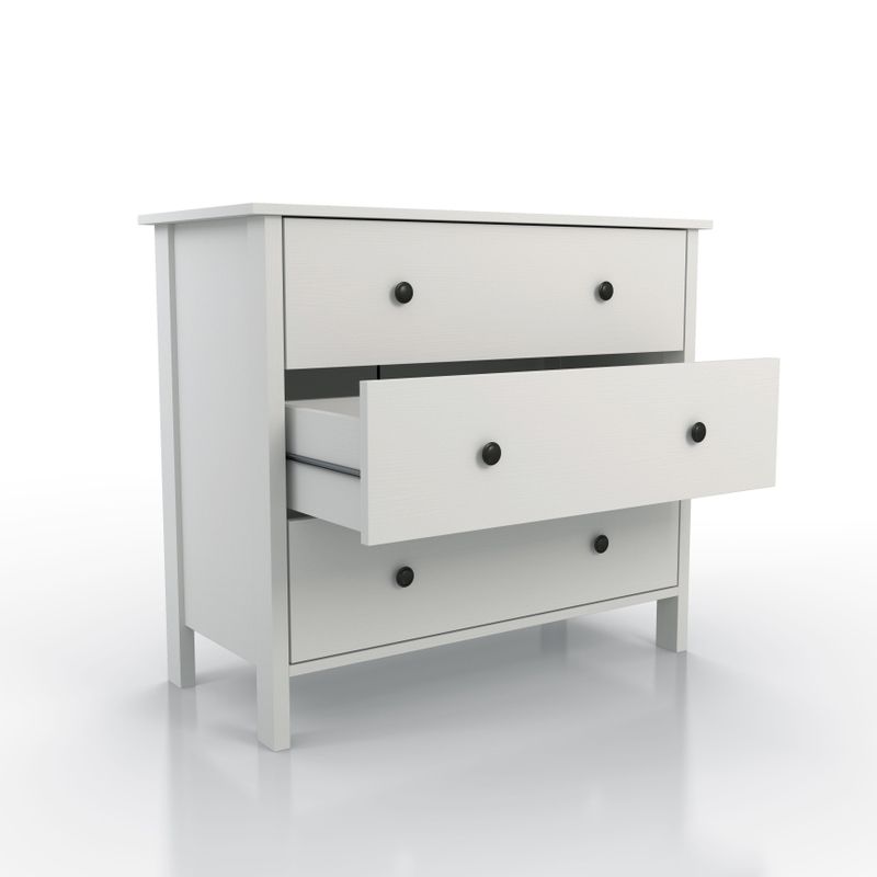 DH BASIC Transitional 3-Drawer Neutral Youth Dresser by Denhour - White Marble