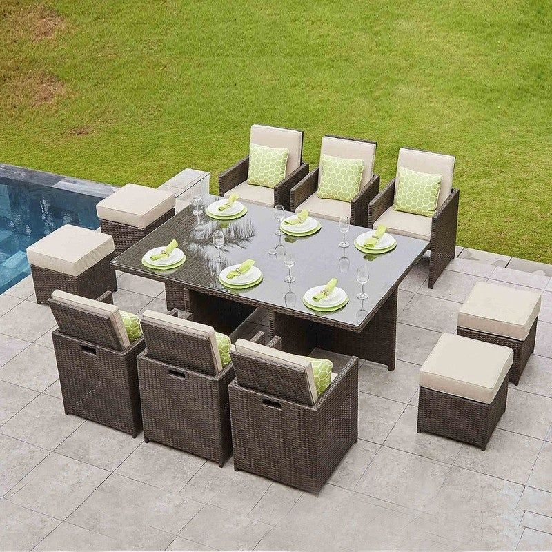 Alana 11-Pc Patio Space Saving Dining Table with Waterproof Cover - Grey