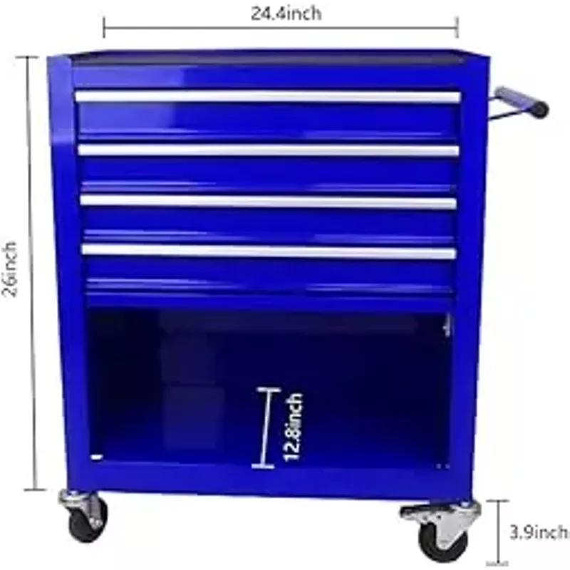 Litake Tool Chest,4 Drawers Multifunctional Tool Cart with Wheels, Metal Rolling Tool Cart Storage Cabinet Organizer with Liner, Parking Brakes, Pull Handle, Garage Workshop Warehouse Repair, Blue