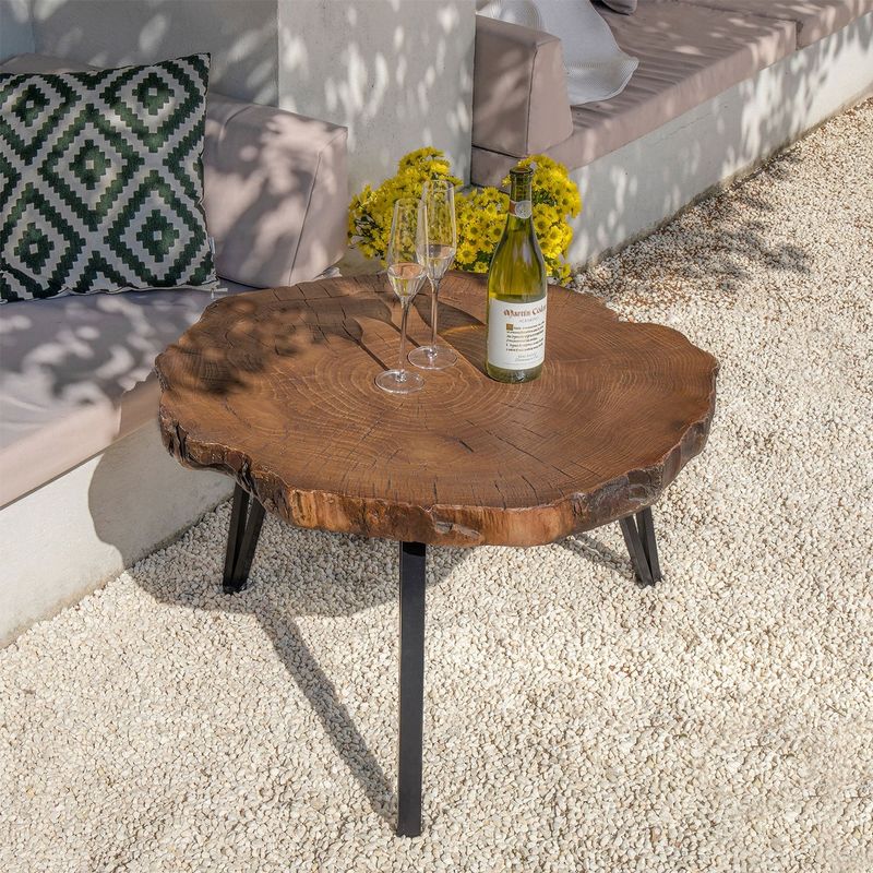 COSIEST Faux Wood End Table, Concrete Coffee Table, Plant Stand - Large