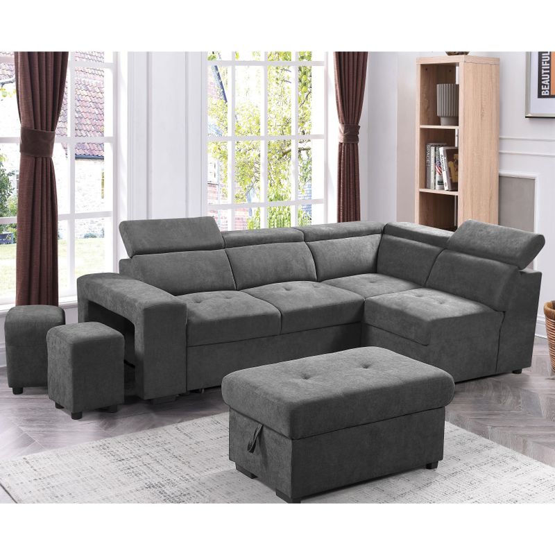 Copper Grove Ajibade Woven Fabric Sleeper Sectional Sofa - Light Grey