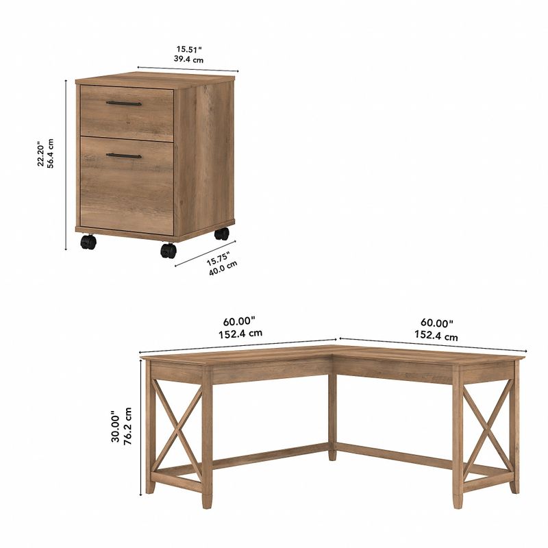 Key West 60W L Shaped Desk with Mobile File Cabinet by Bush Furniture - Shiplap Gray/Pure White