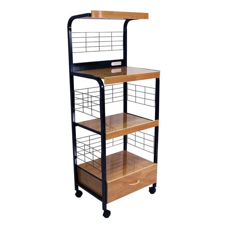 Black Microwave Cart with Outlet, 60-inches High