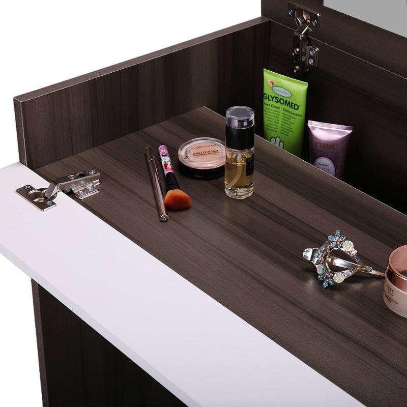 Vanity Make-up Dressing Table with Flip up Mirror Top Spacious Storage Vanity Table, Ebony and White - Espresso and White - No Drawers