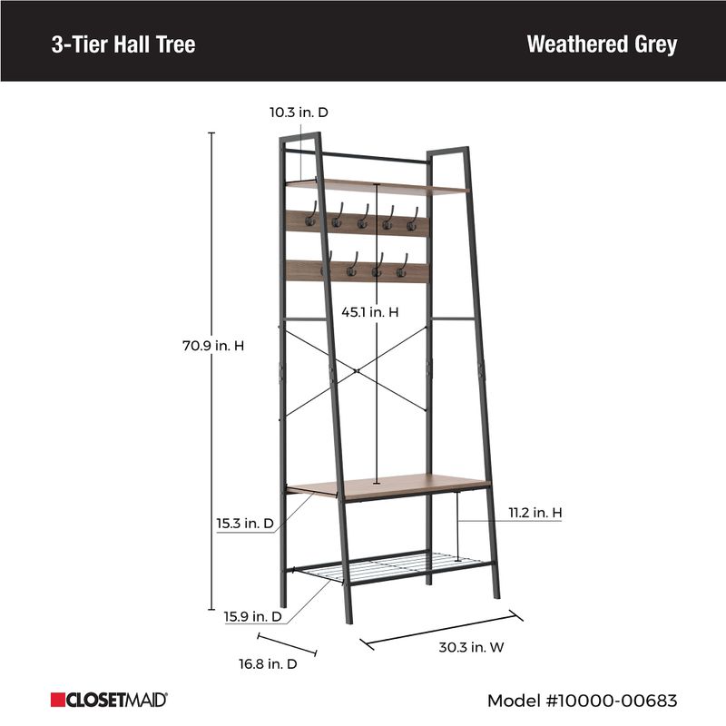 ClosetMaid Steel Frame Entryway Bench with 9 Hooks & Shoe Storage Rack - Black