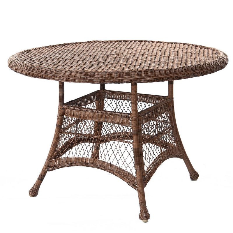 Round Resin Wicker Dining Table - White