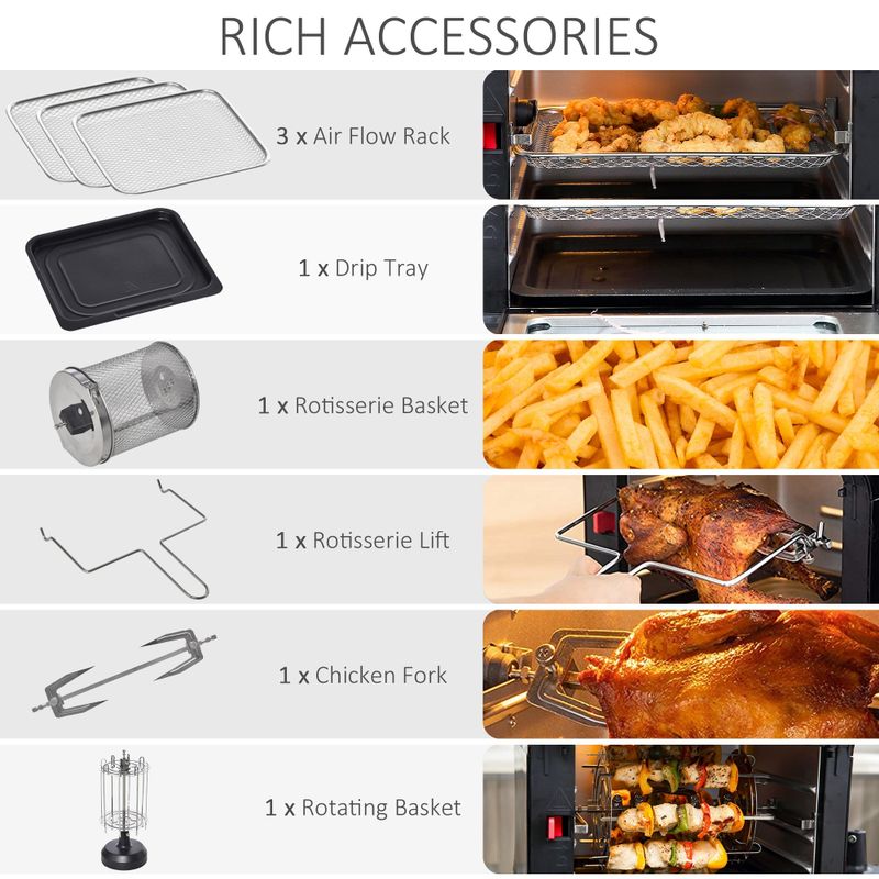 HOMCOM Air Fryer Oven 1500W 10 Quart Airfryer Toaster Oven 10 in 1 Rotisserie Roast Bake Reheat Dehydrate with Accessories - Black -...