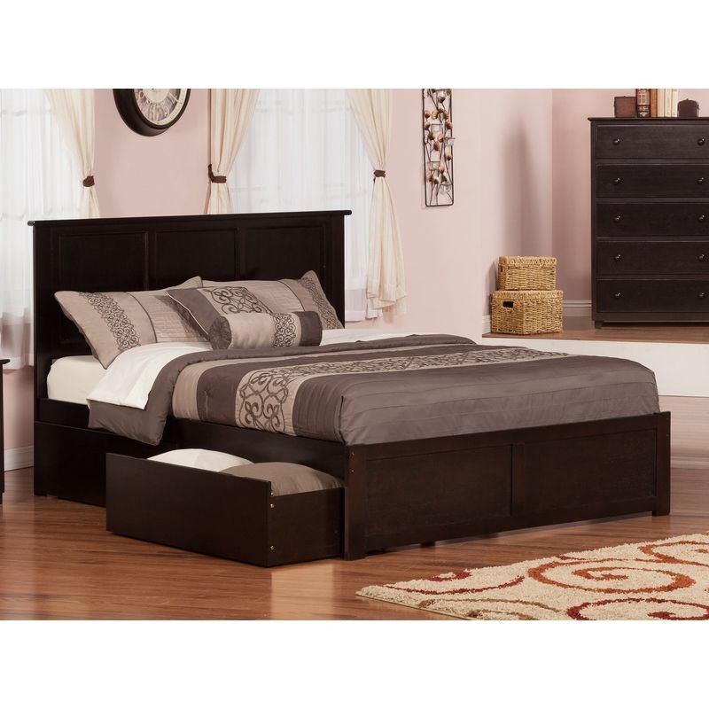 Madison Queen Platform Bed with Flat Panel Foot Board and 2 Urban Bed Drawers in Espresso - Espresso - Queen