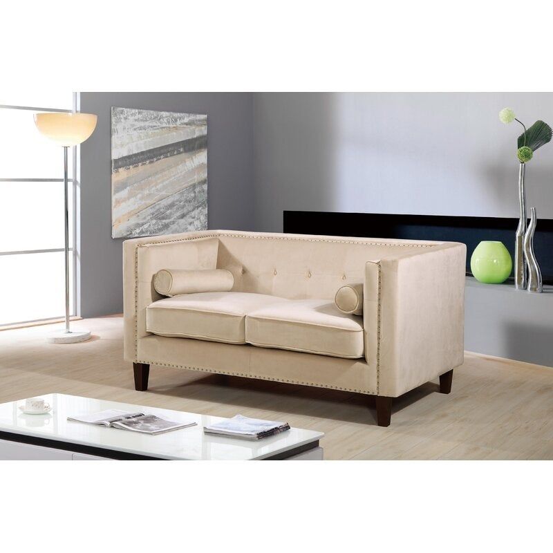 Kittleson Classic Nailhead Chesterfield 2 Piece Living Room Set - Ivory