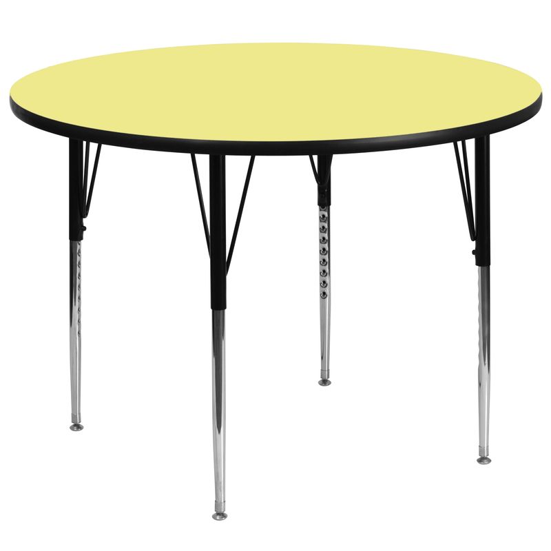 60'' Round Thermal Laminate Activity Table - Adjustable Legs - Oak