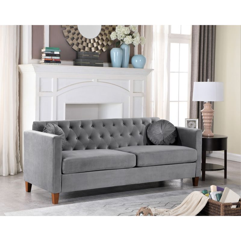 US Pride Lory velvet Kitts Classic Chesterfield Living room set-Loveseat and Sofa - Dark Blue