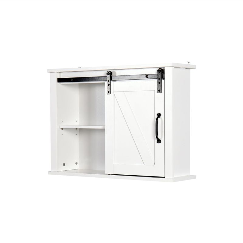 Bathroom Wall Cabinet with 2 Adjustable Shelves with a Barn Door - White - Wood Finish