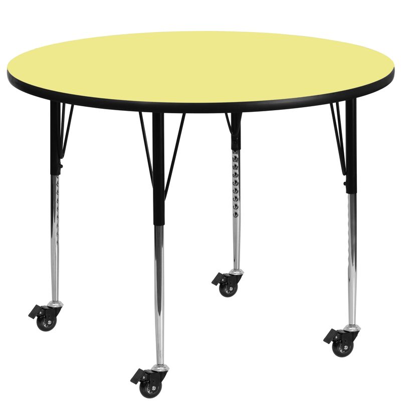 Mobile 48'' Round Thermal Laminate Activity Table - Adjustable Legs - Red